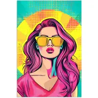 PosterMonkey Poster 60x90 cm - Zonnebril - Vrouw - Zonnig - Geel - Posters - Kamer decoratie - Wanddecoratie woonkamer - Muurdecoratie slaapkamer