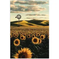 PosterMonkey Poster 120x180 cm - Zonnebloem - Veld - Windmolen - Posters - Kamer decoratie - Wanddecoratie woonkamer - Muurdecoratie slaapkamer XXL