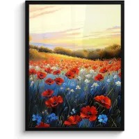 PosterMonkey Poster in lijst - Fotolijst 60x80 cm - Posters - Klaproos - Bloemenveld - Kleurrijk - Posterlijst zwart - Decoratie - Wanddecoratie woonkamer - Muurdecoratie slaapkamer