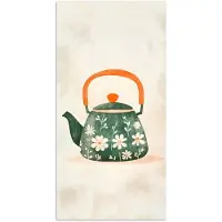 PosterMonkey Poster 80x160 cm - Theepot - Groen - Bloemen - Oranje - Posters - Kamer decoratie - Wanddecoratie woonkamer - Muurdecoratie slaapkamer