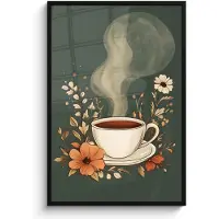 PosterMonkey Poster in lijst - Fotolijst 80x120 cm - Posters - Kop - Bloemen - Groen - Koffie - Posterlijst zwart - Decoratie - Wanddecoratie woonkamer - Muurdecoratie slaapkamer