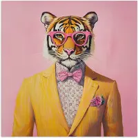 PosterMonkey Poster 75x75 cm - Tijger - Bril - Geel - Jasje - Posters - Kamer decoratie - Wanddecoratie woonkamer - Muurdecoratie slaapkamer