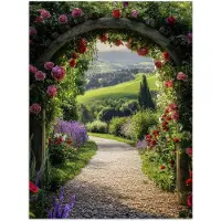 PosterMonkey Poster 90x120 cm - Doorkijk - Tuinboog - Bloemen - Natuur - Pad - Posters - Kamer decoratie - Wanddecoratie woonkamer - Muurdecoratie slaapkamer