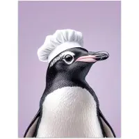 PosterMonkey Poster 90x120 cm - Pinguïn - Koksmuts - Lief - Paars - Posters - Wanddecoratie keuken - Muurdecoratie woonkamer - Decoratieve accessoires - Kamer muur decoratie