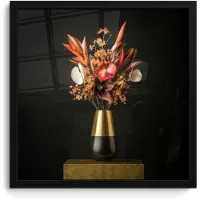 PosterMonkey Poster in lijst - Fotolijst 40x40 cm - Posters - Exotisch - Boeket - Vaas - Goud - Posterlijst zwart - Decoratie - Wanddecoratie woonkamer - Muurdecoratie slaapkamer