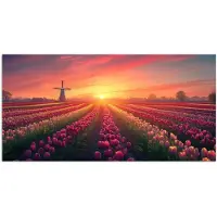 PosterMonkey Poster 160x80 cm - Windmolen - Zonsondergang - Landschap - Posters - Kamer decoratie - Wanddecoratie woonkamer - Muurdecoratie slaapkamer