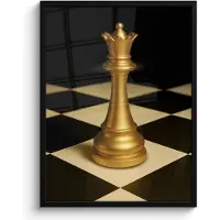 PosterMonkey Poster in lijst - Fotolijst 60x80 cm - Posters - Koningin - Schaakstuk - Geblokt - Goud - Posterlijst zwart - Decoratie - Wanddecoratie woonkamer - Muurdecoratie slaapkamer
