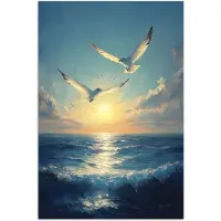 PosterMonkey Poster 120x180 cm - Meeuwen - Zee - Wolken -Blauw - Posters - Kamer decoratie - Wanddecoratie woonkamer - Muurdecoratie slaapkamer XXL