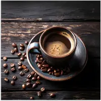 PosterMonkey Poster 30x30 cm - Kop - Koffie - Hout - Bonen - Posters - Kamer decoratie - Wanddecoratie woonkamer - Muurdecoratie slaapkamer