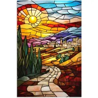 PosterMonkey Poster 80x120 cm - Mozaïek - Zon - Landschap - Dorp - Posters - Kamer decoratie - Wanddecoratie woonkamer - Muurdecoratie slaapkamer
