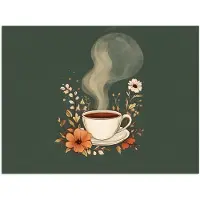 PosterMonkey Poster 80x60 cm - Kop - Bloemen - Groen - Koffie - Posters - Kamer decoratie - Wanddecoratie woonkamer - Muurdecoratie slaapkamer