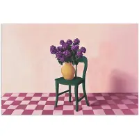 PosterMonkey Poster 90x60 cm - Stoel - Vaas - Bloemen - Geblokt - Posters - Kamer decoratie - Wanddecoratie woonkamer - Muurdecoratie slaapkamer