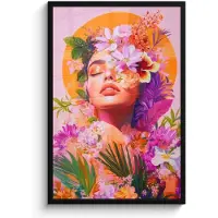 PosterMonkey Poster in lijst - Fotolijst 60x90 cm - Posters - Vrouw - Abstract - Cirkel - Bloemen - Posterlijst zwart - Decoratie - Wanddecoratie woonkamer - Muurdecoratie slaapkamer