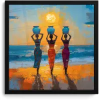 PosterMonkey Poster in lijst - Fotolijst 40x40 cm - Posters - Vrouwen - Strand - Zondsondergang - Posterlijst zwart - Decoratie - Wanddecoratie woonkamer - Muurdecoratie slaapkamer