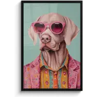 PosterMonkey Poster in lijst - Fotolijst 60x90 cm - Posters - Hond - Overhemd - Bloemen - Bril - Posterlijst zwart - Decoratie - Wanddecoratie woonkamer - Muurdecoratie slaapkamer