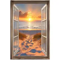 PosterMonkey Poster 80x120 cm - Doorkijk - Strand - Duinen - Zonsondergang - Posters - Kamer decoratie - Wanddecoratie woonkamer - Muurdecoratie slaapkamer
