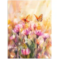 PosterMonkey Poster 60x80 cm - Vlinders - Oranje - Bloemen - Posters - Kamer decoratie - Wanddecoratie woonkamer - Muurdecoratie slaapkamer
