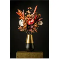 PosterMonkey Poster 80x120 cm - Exotisch - Boeket - Vaas - Goud - Posters - Kamer decoratie - Wanddecoratie woonkamer - Muurdecoratie slaapkamer