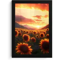 PosterMonkey Poster in lijst - Fotolijst 20x30 cm - Posters - Zonnebloemen - Zonsondergang - Landschap - Posterlijst zwart - Decoratie - Wanddecoratie woonkamer - Muurdecoratie slaapkamer