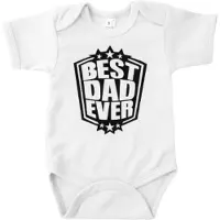 Logostar Vaderdag Cadeau - Romper Best Dad Ever Stars - Maat 56 - Kleur Wit - 100% Katoen