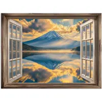PosterMonkey Poster 80x60 cm - Doorkijk - Landschap - Bergen - Uitzicht - Raam - Posters - Kamer decoratie - Wanddecoratie woonkamer - Muurdecoratie slaapkamer