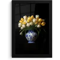 PosterMonkey Poster in lijst - Fotolijst 20x30 cm - Posters - Geel - Tulpen - Vaas - Bloemen - Posterlijst zwart - Decoratie - Wanddecoratie woonkamer - Muurdecoratie slaapkamer