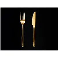 PosterMonkey Poster 160x120 cm - Bestek - Goud - Mes - Vork - Posters - Wanddecoratie keuken - Muurdecoratie woonkamer - Decoratieve accessoires - Kamer muur decoratie