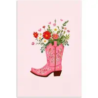 PosterMonkey Poster 60x90 cm - Cowboylaarzen - Roze - Boeket - Bloemen - Posters - Kamer decoratie - Wanddecoratie woonkamer - Muurdecoratie slaapkamer