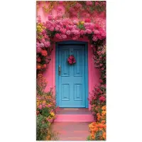 PosterMonkey Poster 80x160 cm - Bloemen - Deur - Roze - Posters - Kamer decoratie - Wanddecoratie woonkamer - Muurdecoratie slaapkamer