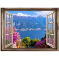 PosterMonkey Poster 120x90 cm - Doorkijk - Berg - Landschap - Uitzicht - Meer - Posters - Kamer decoratie - Wanddecoratie woonkamer - Muurdecoratie slaapkamer