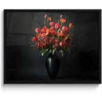 PosterMonkey Poster in lijst - Fotolijst 80x60 cm - Posters - Boeket - Tulpen - Vaas - Rood - Posterlijst zwart - Decoratie - Wanddecoratie woonkamer - Muurdecoratie slaapkamer