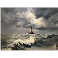 PosterMonkey Poster 40x30 cm - Vuurtoren - Golven - Storm - Posters - Kamer decoratie - Wanddecoratie woonkamer - Muurdecoratie slaapkamer