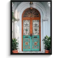 PosterMonkey Poster in lijst - Fotolijst 60x80 cm - Posters - Zuilen - Sierlijke - Deur - Blauw - Posterlijst zwart - Decoratie - Wanddecoratie woonkamer - Muurdecoratie slaapkamer
