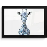 PosterMonkey Poster in lijst - Fotolijst 30x20 cm - Posters - Giraffe - Delfts blauw - Dieren - Minimalistisch - Posterlijst zwart - Decoratie - Wanddecoratie woonkamer - Muurdecoratie slaapkamer