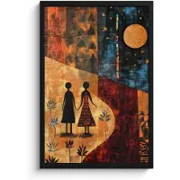 PosterMonkey Poster in lijst - Fotolijst 40x60 cm - Posters - Silhouetten - Abstract - Zon - Maan - Posterlijst zwart - Decoratie - Wanddecoratie woonkamer - Muurdecoratie slaapkamer
