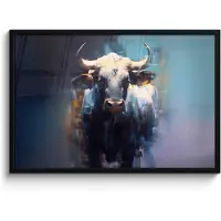 PosterMonkey Poster in lijst - Fotolijst 90x60 cm - Posters - Stier - Zwart - Abstract - Horens - Posterlijst zwart - Decoratie - Wanddecoratie woonkamer - Muurdecoratie slaapkamer