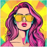 PosterMonkey Poster 30x30 cm - Zonnebril - Vrouw - Zonnig - Geel - Posters - Kamer decoratie - Wanddecoratie woonkamer - Muurdecoratie slaapkamer
