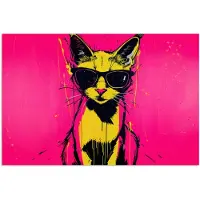 PosterMonkey Poster 60x40 cm - Kat - Art - Zonnebril - Roze - Posters - Kamer decoratie - Wanddecoratie woonkamer - Muurdecoratie slaapkamer