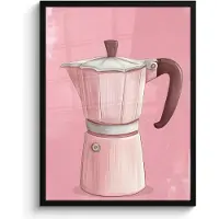 PosterMonkey Poster in lijst - Fotolijst 60x80 cm - Posters - Roze - Mokkapot - Illustratie - Koffie - Posterlijst zwart - Decoratie - Wanddecoratie woonkamer - Muurdecoratie slaapkamer