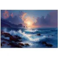 PosterMonkey Poster 90x60 cm - Golven - Zee - Kleurrijk - Rotsen - Posters - Kamer decoratie - Wanddecoratie woonkamer - Muurdecoratie slaapkamer