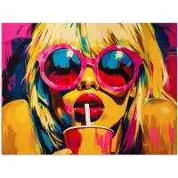 PosterMonkey Poster 160x120 cm - Zonnebril - Roze - Vrouw - Rietje - Posters - Kamer decoratie - Wanddecoratie woonkamer - Muurdecoratie slaapkamer XXL