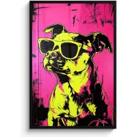 PosterMonkey Poster in lijst - Fotolijst 80x120 cm - Posters - Hond - Zonnebril - Roze - Art - Posterlijst zwart - Decoratie - Wanddecoratie woonkamer - Muurdecoratie slaapkamer