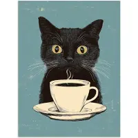 PosterMonkey Poster 120x160 cm - Kat - Zwart - Koffie - Minimalistisch - Posters - Kamer decoratie - Wanddecoratie woonkamer - Muurdecoratie slaapkamer XXL