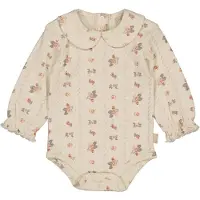 LEVV Newborn romper beige/lichtroze Meisjes Katoen Ronde hals Bloemen - maat 74