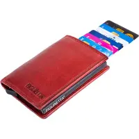 Figuretta Dames Portemonnee met Creditcardhouder - RFID Kaarthouder - Luxe Uitschuifbare Pasjeshouder - Vintage Leer - Rood