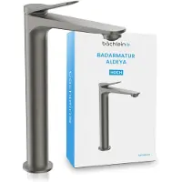 Bächlein badkamerkraan Aldeya high in modern design, extra hoge ééngreepsmengkraan voor opzetwastafel met bevestigingsset, badkamerkraan antraciet