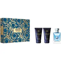 Versace Geschenkset Pour Homme: Eau de Toilette spray (50ml), aftershave balsem (50ml), shampoo voor haar en lichaam (50ml)