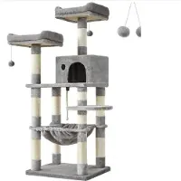 Hoppa! Songmics Kattenboom - Krabpaal - Dik Bekleed - Lichtgrijs - Sisal/fluweel