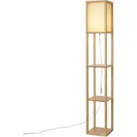 QAZQA Moderne vloerlamp hout met beige kap - Stojan
