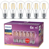 Philips lamp - Standaard lampvorm met E27 fitting - Warmwit licht: 2700K - 40W - Helder glas - 6-pack